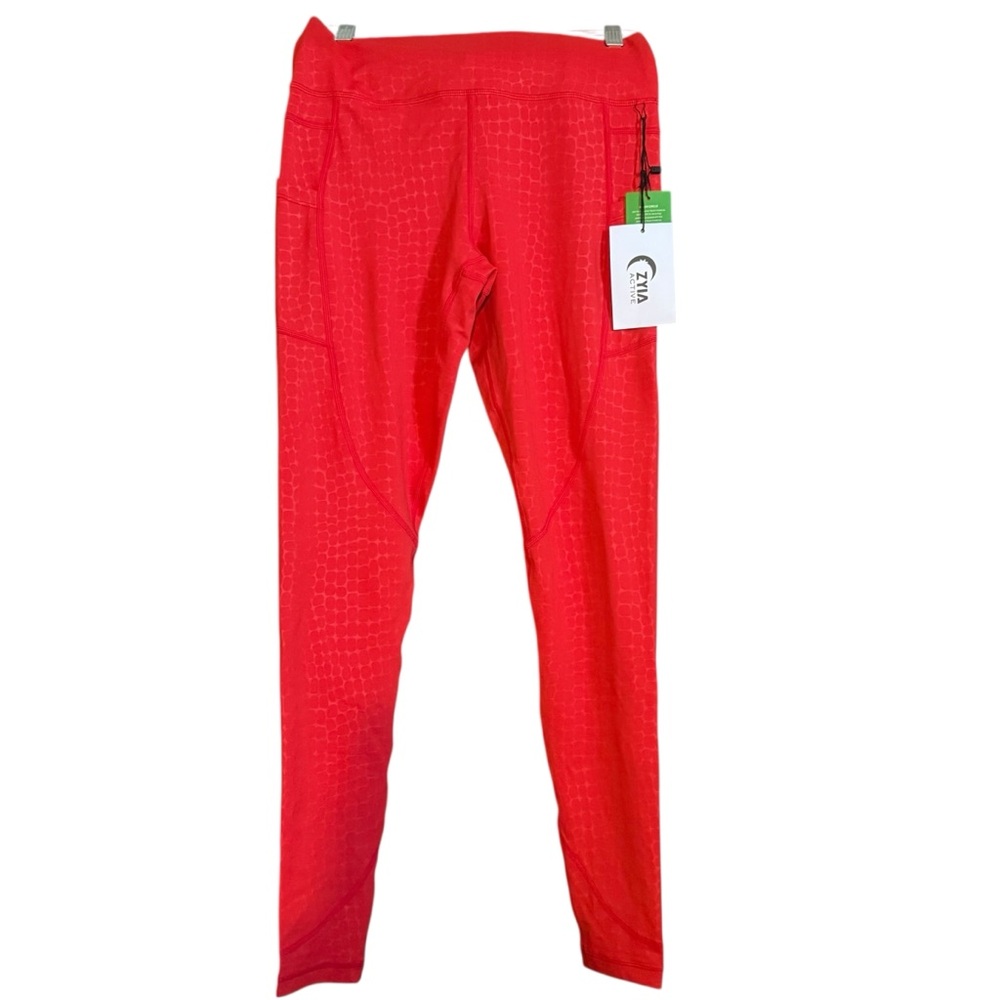NWT Zyia Active Red Scales Side Pockets Hi-Rise 28” Leggings Womens 8 to 10
